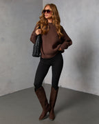 Oversized knit pullover sweater, dark brown, crew neck with relaxed fit