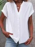 Dormia women's white short-sleeve button-front blouse with V-neck