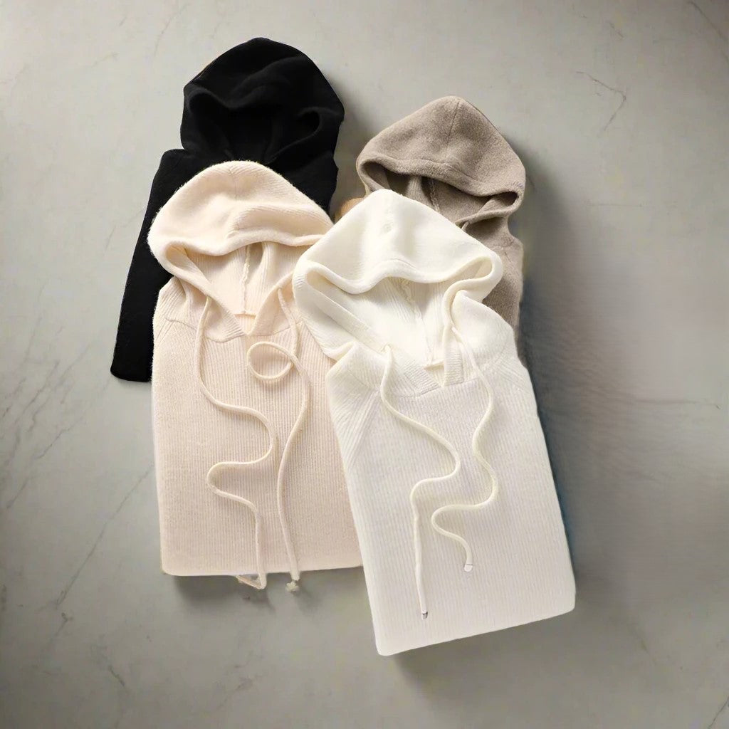 Women’s hoodies bundle with pullover hood and drawstring in white, beige, and black