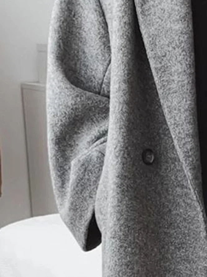 Women’s long wool-blend coat, oversized fit, textured grey with front button detail