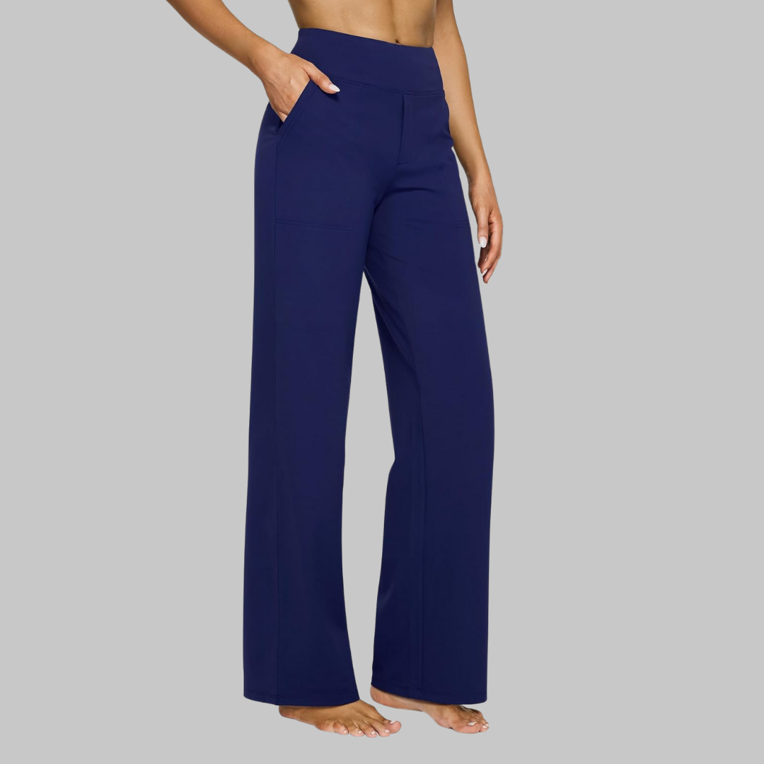 High-waisted wide-leg yoga pants in navy blue