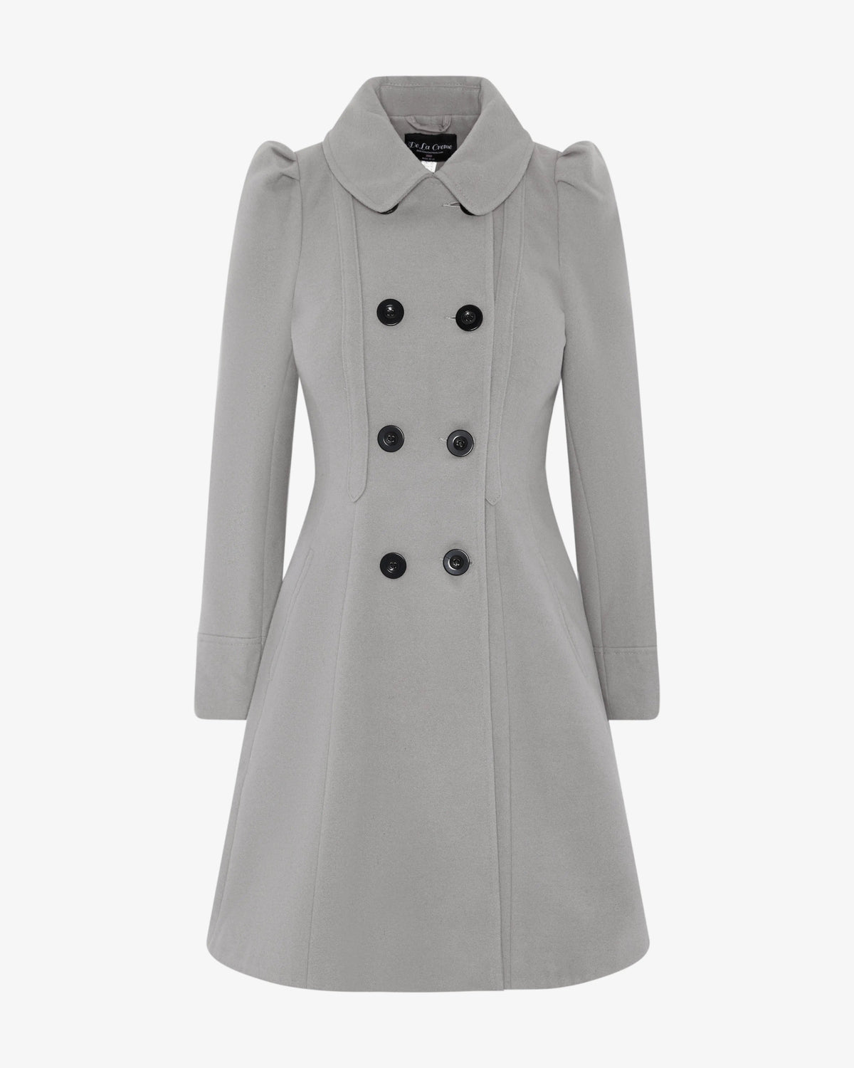 Double-breasted skater coat with Peter Pan collar in light grey, centered button placket