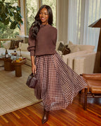 Oversized knit pullover sweater, dark brown, crew neck and long sleeves