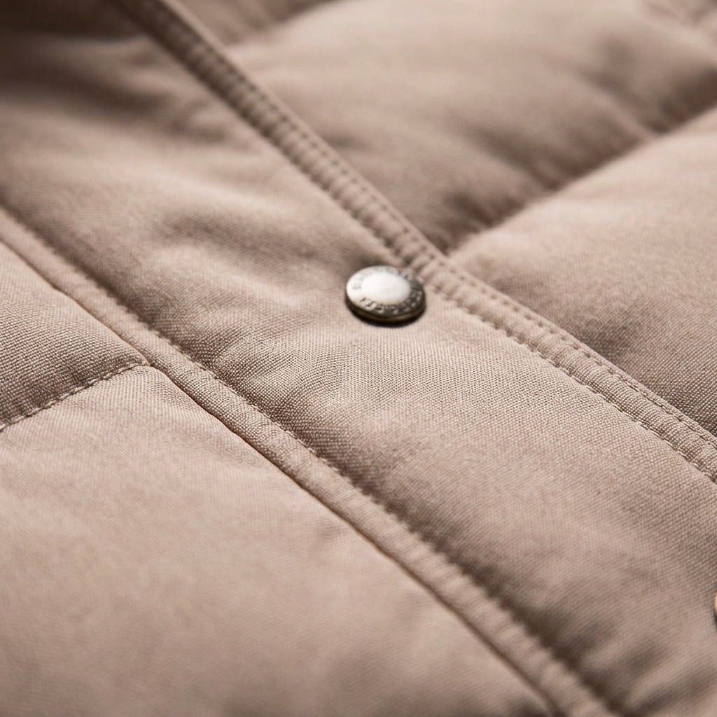 Quilted women’s jacket cuff with round snap closure and stitched trim