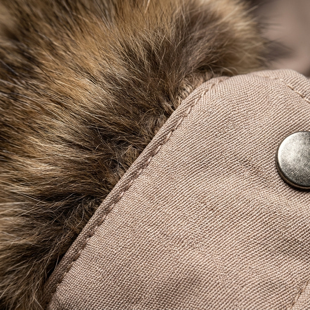 Quilted women’s jacket with faux fur collar and metal snap button detail