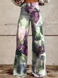 Multicolor floral print wide-leg pants with relaxed fit