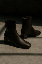 Women’s genuine leather square-toe ankle boots, dark, low block heel, side zipper