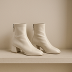 Ivory women's square-toe ankle boots with side zip and block heel