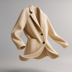 Ivory wool blazer with notched lapels, two button front, and flap front pockets