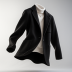 Black wool blazer with notch lapels, button front, and chest pocket detail