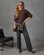 Wine crewneck knit sweater with long sleeves and relaxed fit