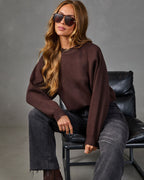 Wine crewneck knit sweater with long sleeves and ribbed cuffs