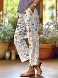 Women’s floral print cropped pants with side pockets, multicolor, straight leg