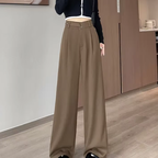 Women's high-rise wide-leg trousers, tan/coffee with wide straight legs.