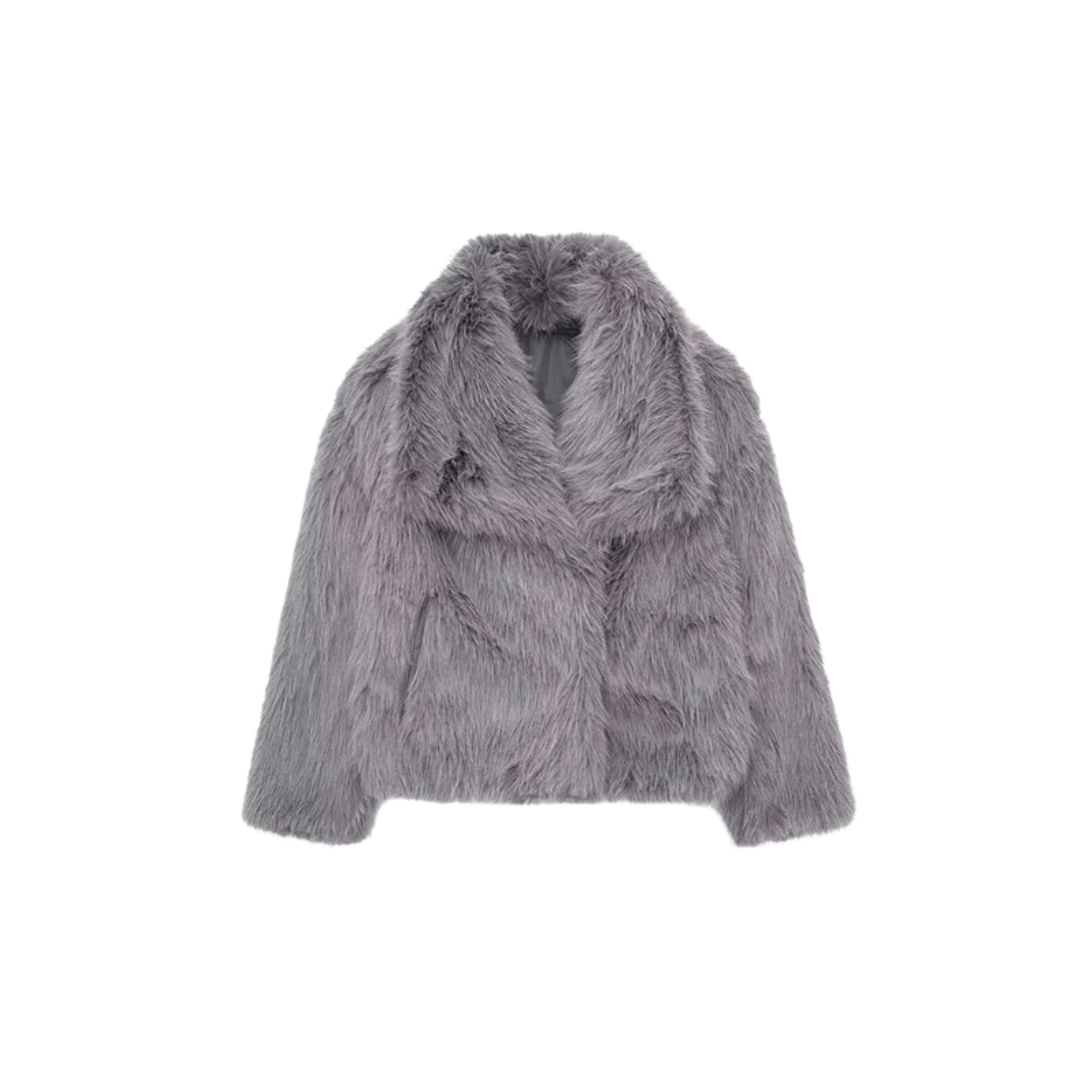 Faux fur jacket in dark gray with wide lapels and button front