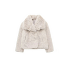 Faux fur jacket in white with wide lapels and button front