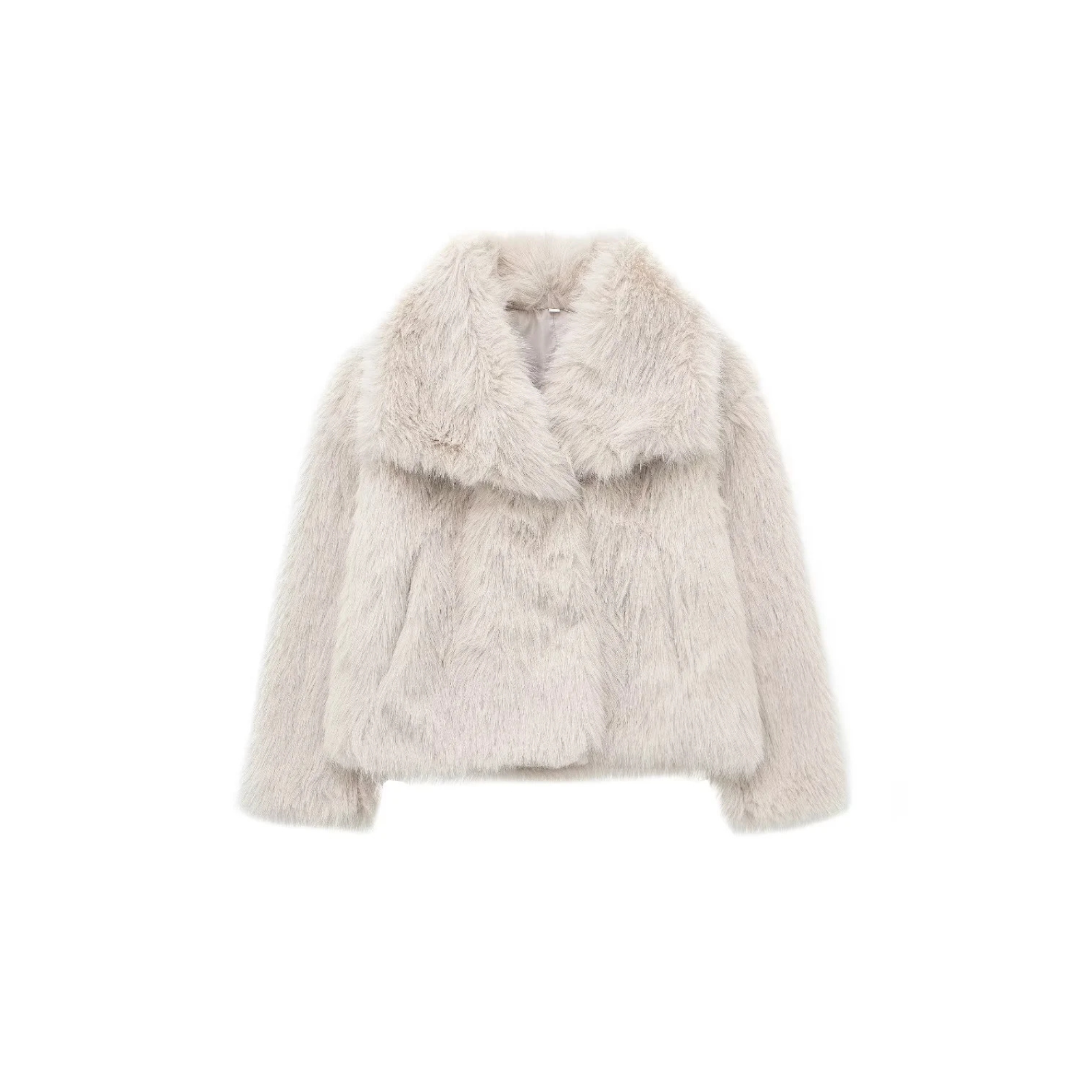 Faux fur jacket in white with wide lapels and button front