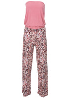 Pink strapless-back jumpsuit with abstract floral wide-leg trousers