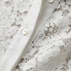White lace blouse front close-up with hollow-out pattern and button placket