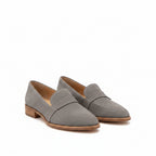 Aurelia gray pointed-toe loafers with low-profile heel and strap detail