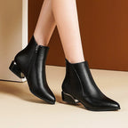 Black ankle boots with side zipper and chunky block heel