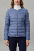 Lightweight quilted puffer jacket in blue, button-front, stand collar