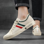 Light sand sneakers with multicolor side stripe and lace-up front