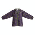 Purple leaf print shirt with V-neck button front and long loose sleeves