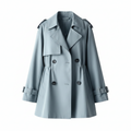 Pastel blue vintage trench coat with double-breasted front and belt