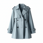 Pastel blue vintage trench coat with double-breasted front and belt