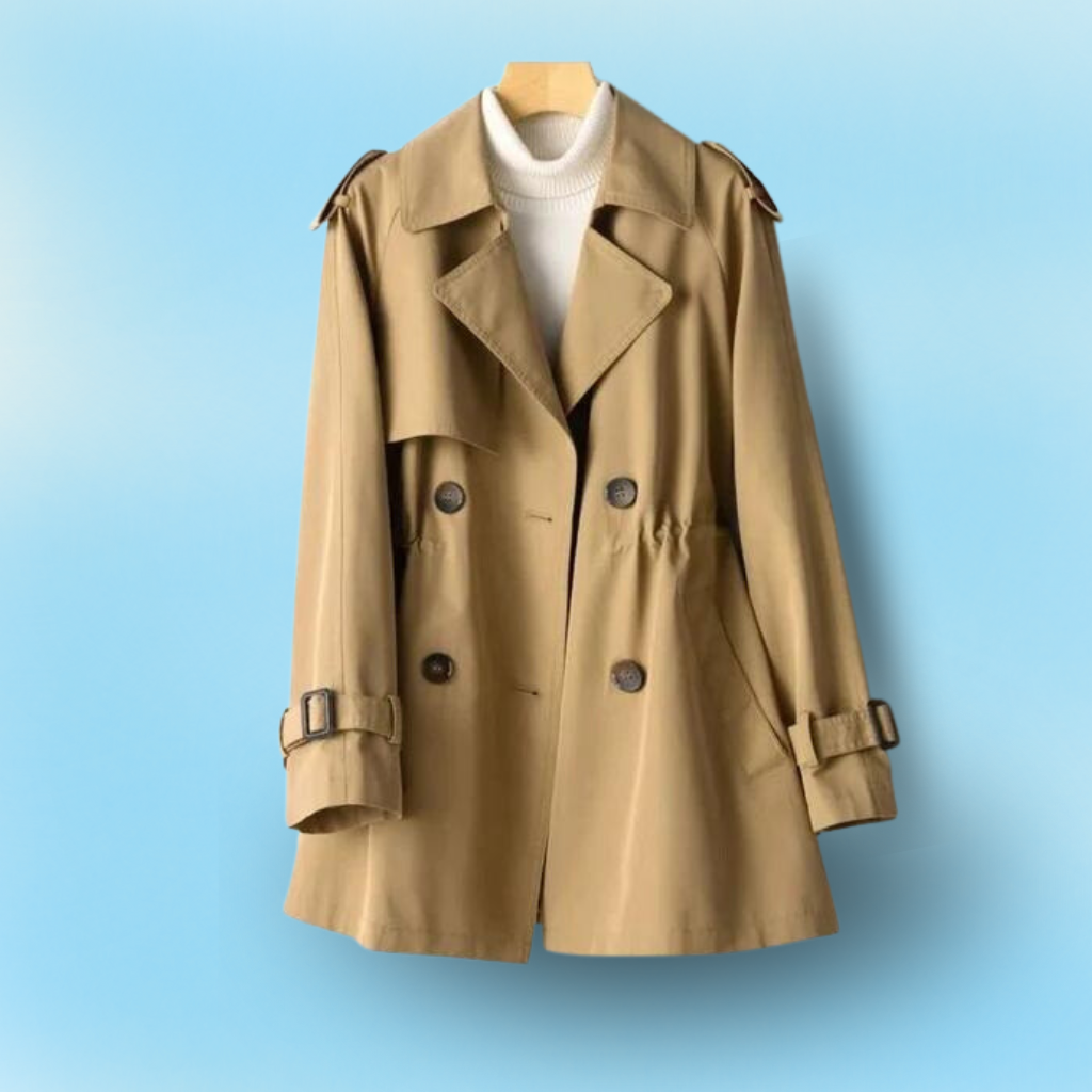 Hazelnut brown vintage trench coat with double-breasted buttons and belt