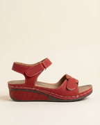 Women’s comfort strap sandals, red leather-look with side ankle strap and padded footbed