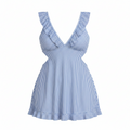 Plus-size light blue striped ruffle tankini set with V-neck and flutter sleeves