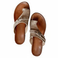 Khaki women's open-toe comfort sandals, adjustable ankle strap, padded footbed