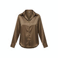 Silk button-up shirt in bronze with V-neck and front buttons