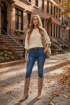Natural campfire knit sweater, crew neck and long sleeves, relaxed fit