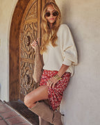 Ivory oversized knit pullover sweater, loose fit with ribbed cuffs