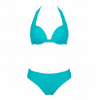 Women's mid-rise bikini bottom in aqua teal, flattering hip coverage