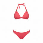 Women's halter push-up bikini top, bright pink triangle cups with halter straps