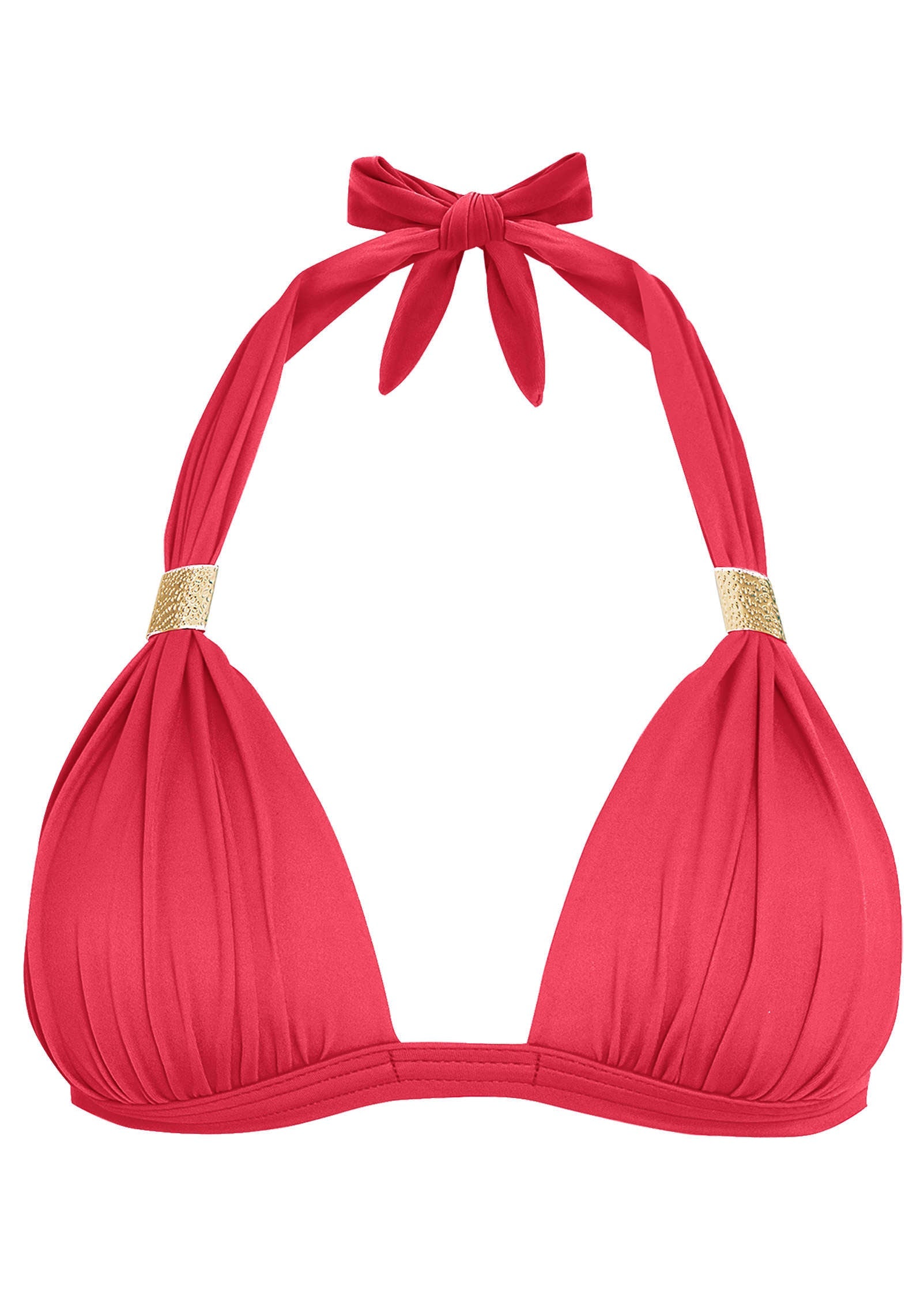 Women's halter push-up bikini top, bright pink triangle cups with bow tie straps