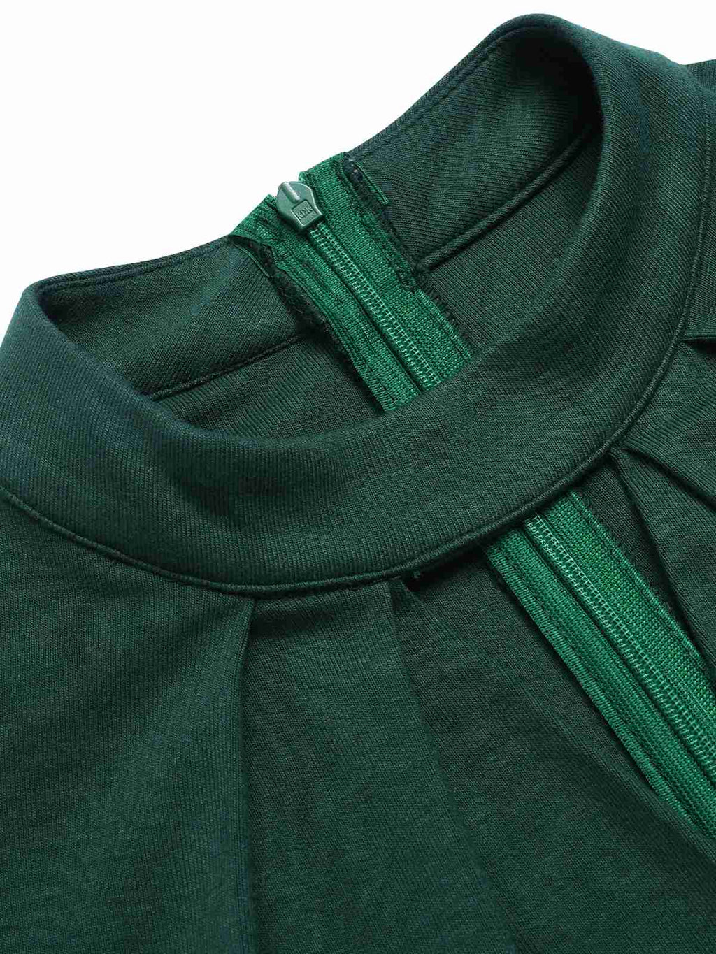 Green keyhole neckline with short sleeves and gathered seam detail