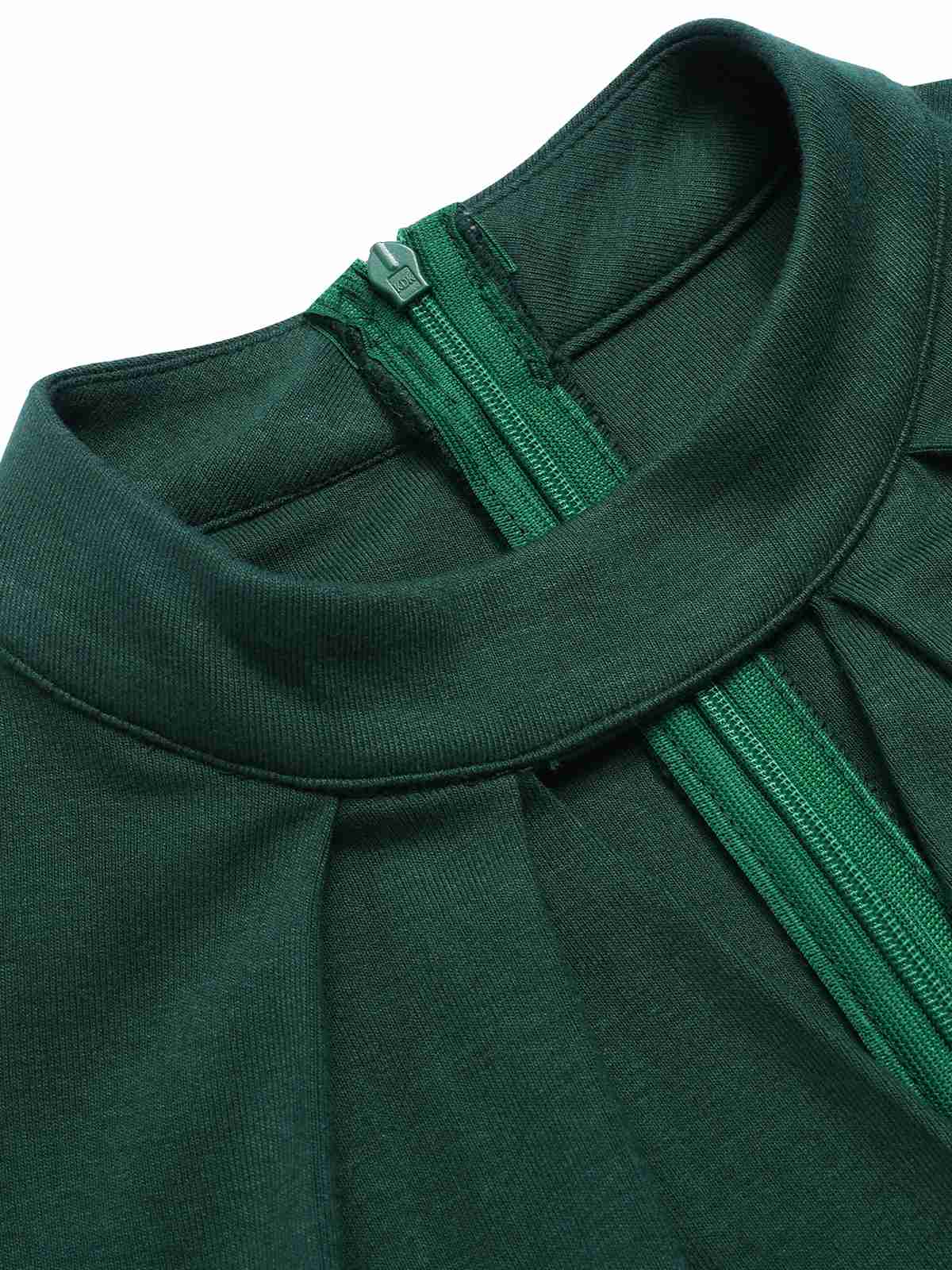 Green keyhole neckline with short sleeves and gathered seam detail