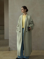 Women's wool wrap coat, sage green, long with buttoned front