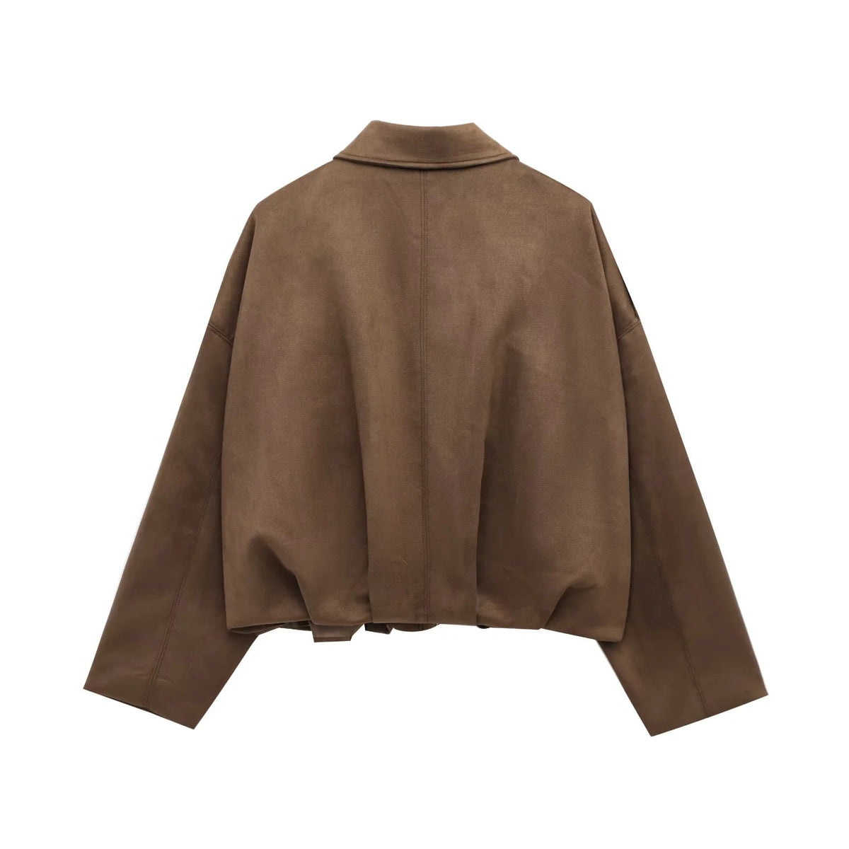 Brown relaxed utility jacket with shirt collar, back view