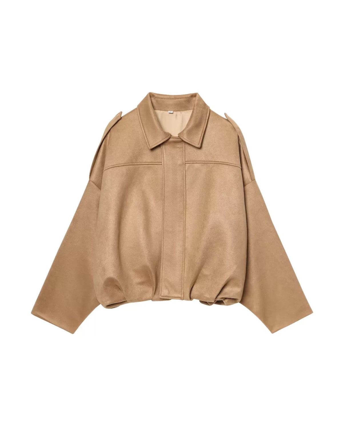 Beige relaxed utility jacket with shirt collar and button-front placket