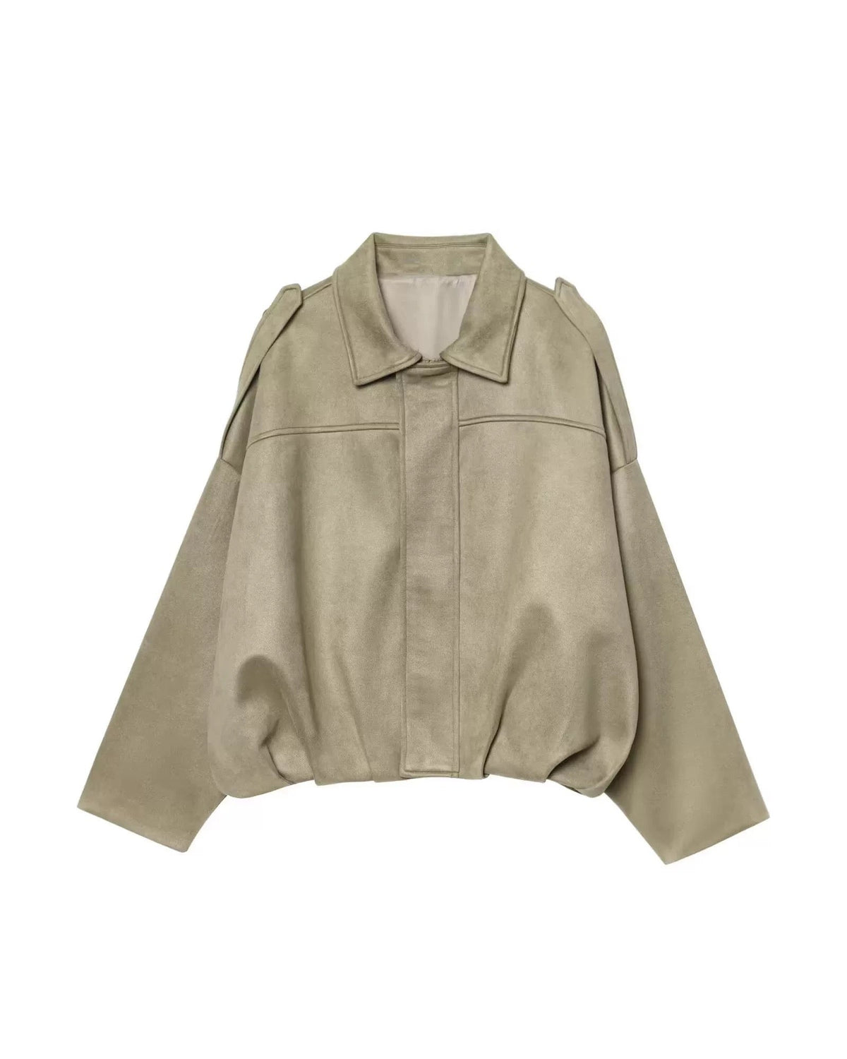 Aphirezzia relaxed fit utility jacket in beige, stand collar and front zipper, long sleeves