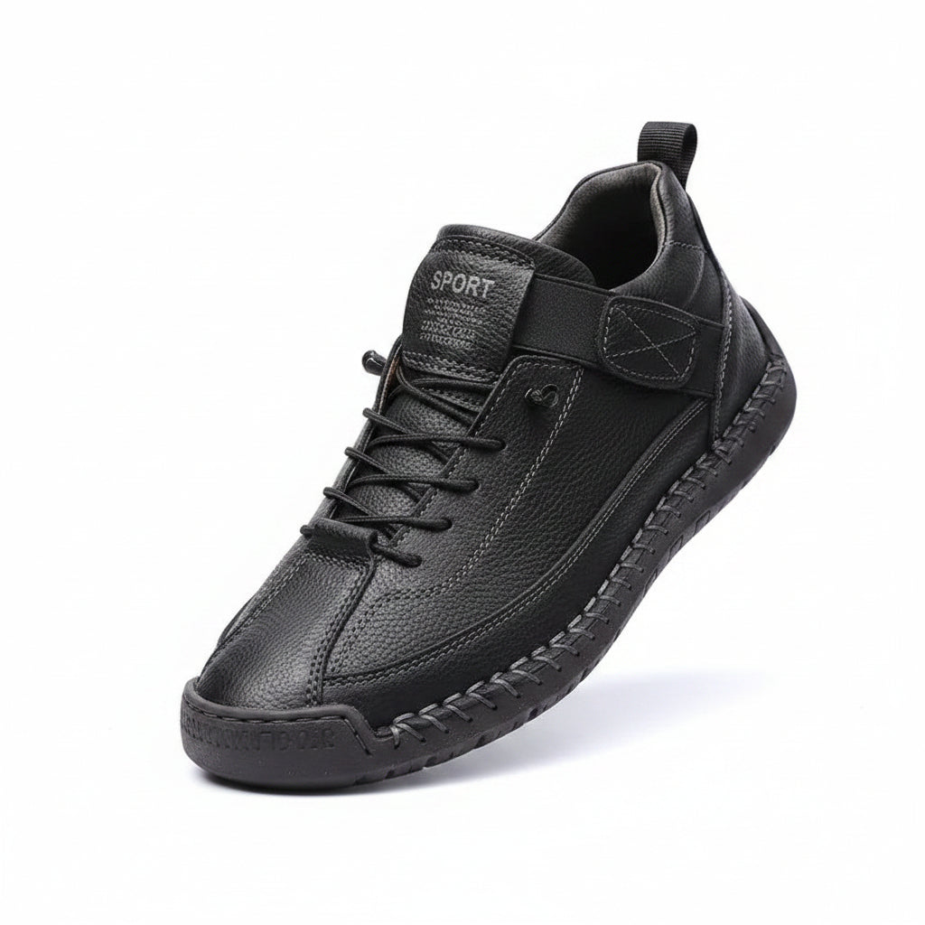 Lightweight walking sneakers in black, lace-up high top with textured sole