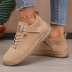 Lightweight walking sneakers in beige/tan, lace-up high top with padded collar