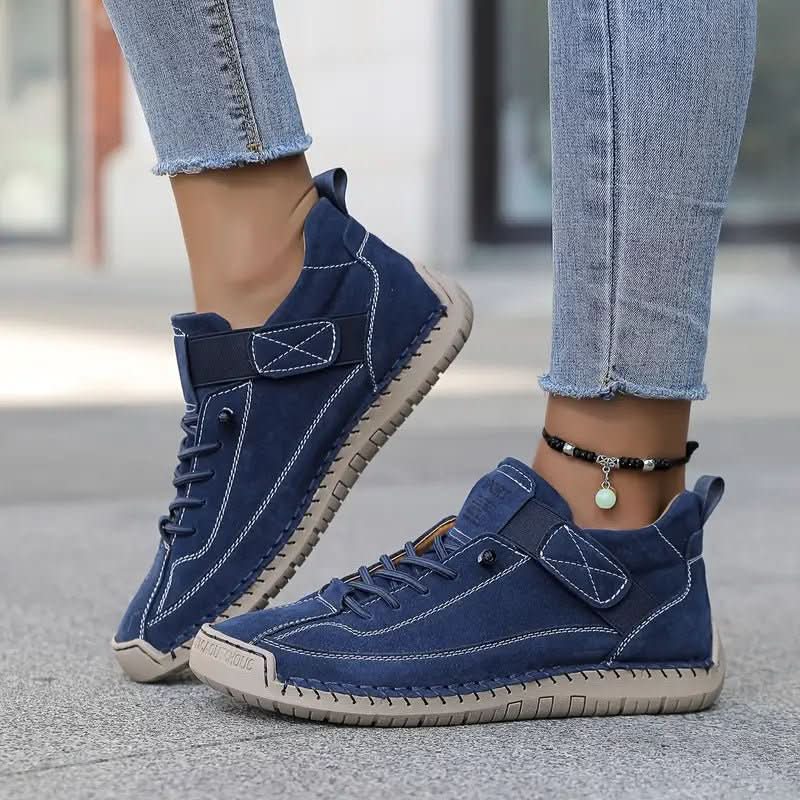 Lightweight walking sneakers in navy blue, lace-up high top with thick tread sole