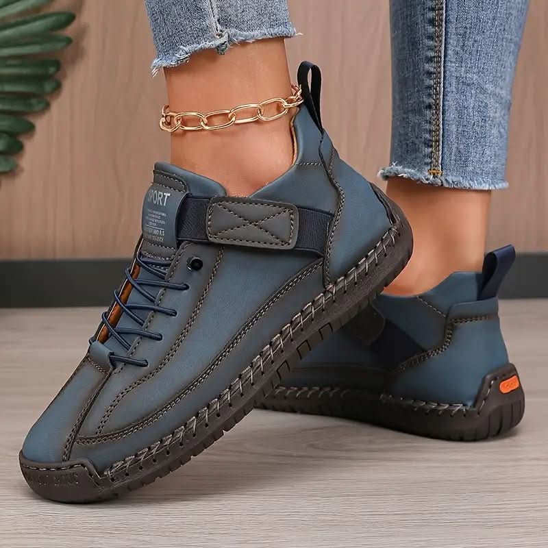 Lightweight walking sneakers in slate blue, lace-up high top with ankle chain detail